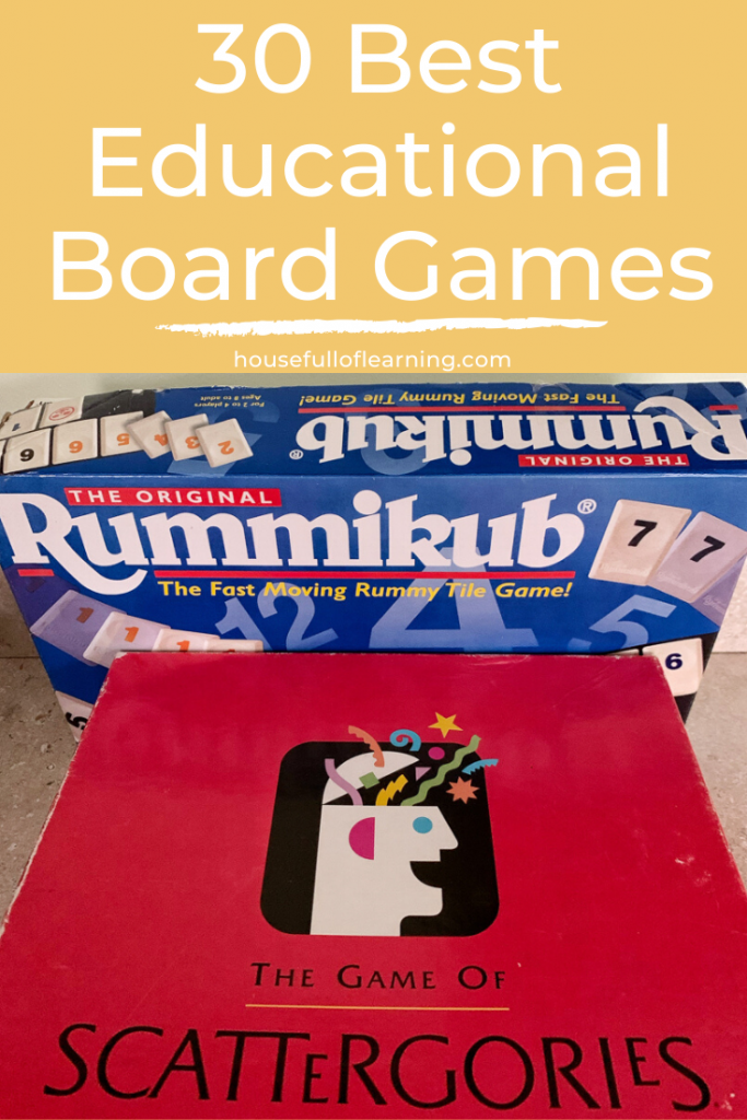 Educational Board Games Pinterest Pin with Rummikub and Scattergories