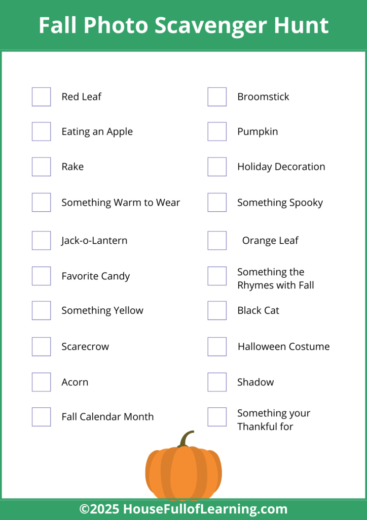 Fall Photo Scavenger Hunt